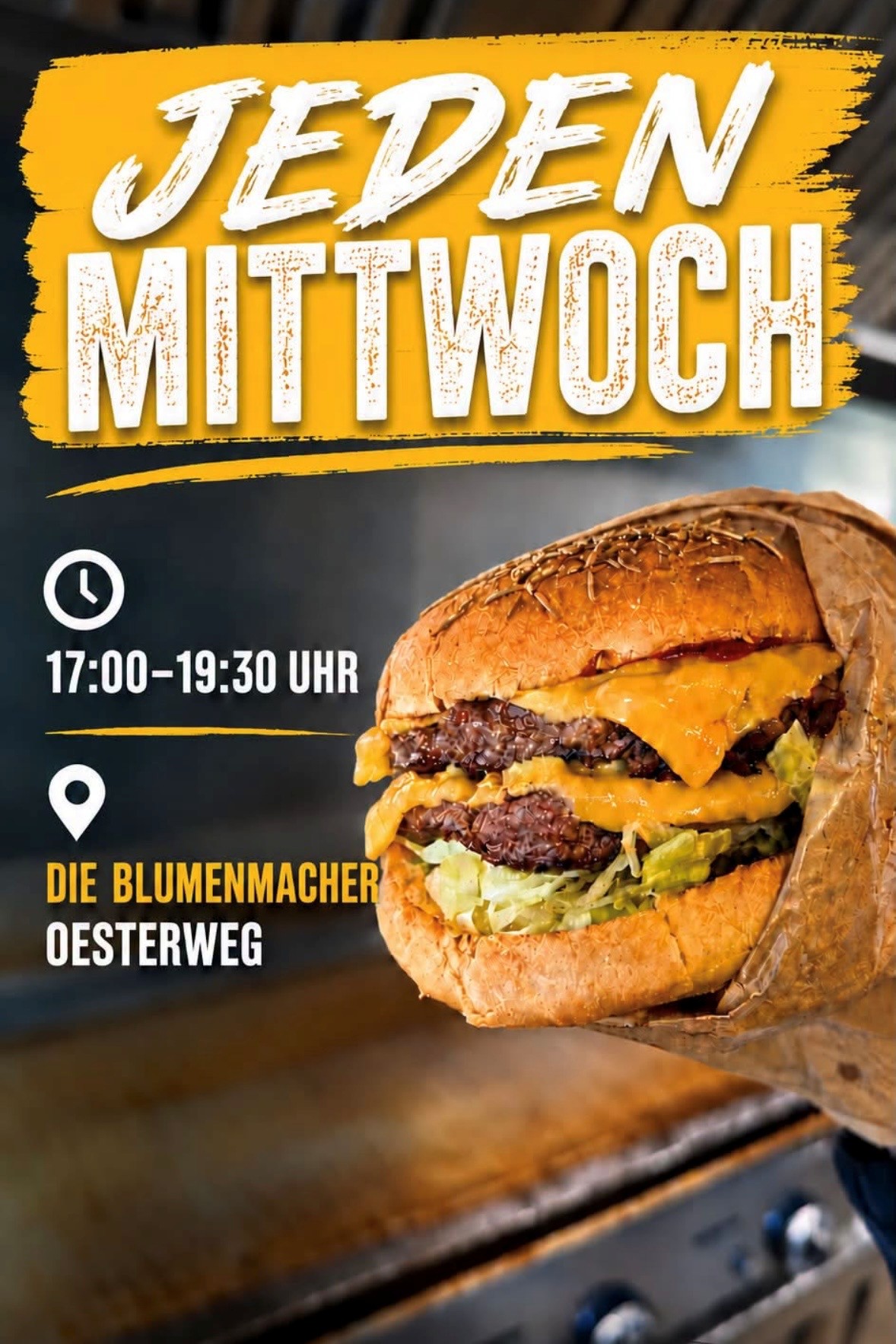Burger und Pommes bei den "Blumenmachern"